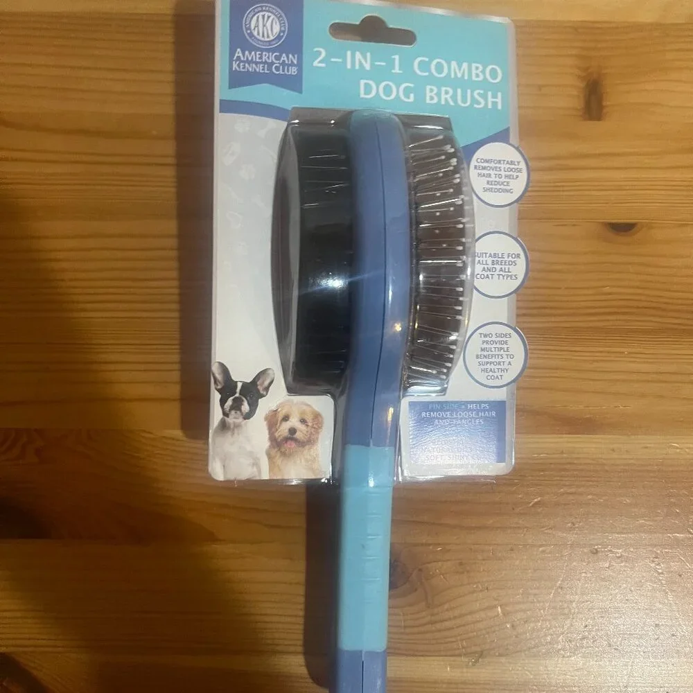 AMERICAN KENNEL CLUB AKC Pet Grooming Brush for Dogs and Cats - 2-in-1 Desheddin